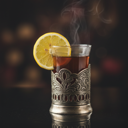 Tasse steht auf versilbertem Untersetzer